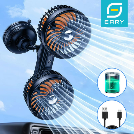 Dual Head Car Fan  Rechargeable 4000mAh Battery Cooling - Product showcase