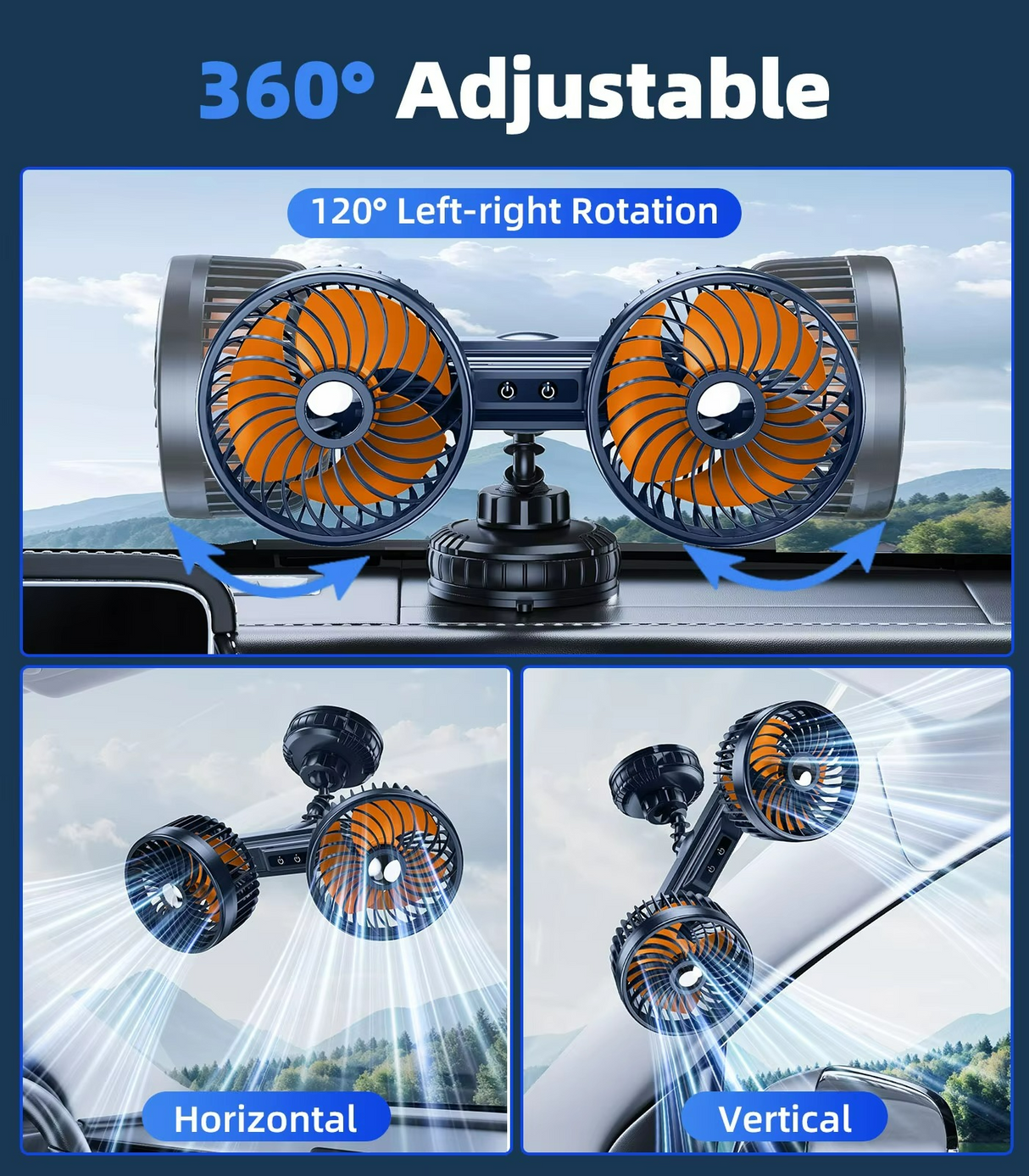 Dual Head Car Fan  Rechargeable 4000mAh Battery Cooling - Product detail 5