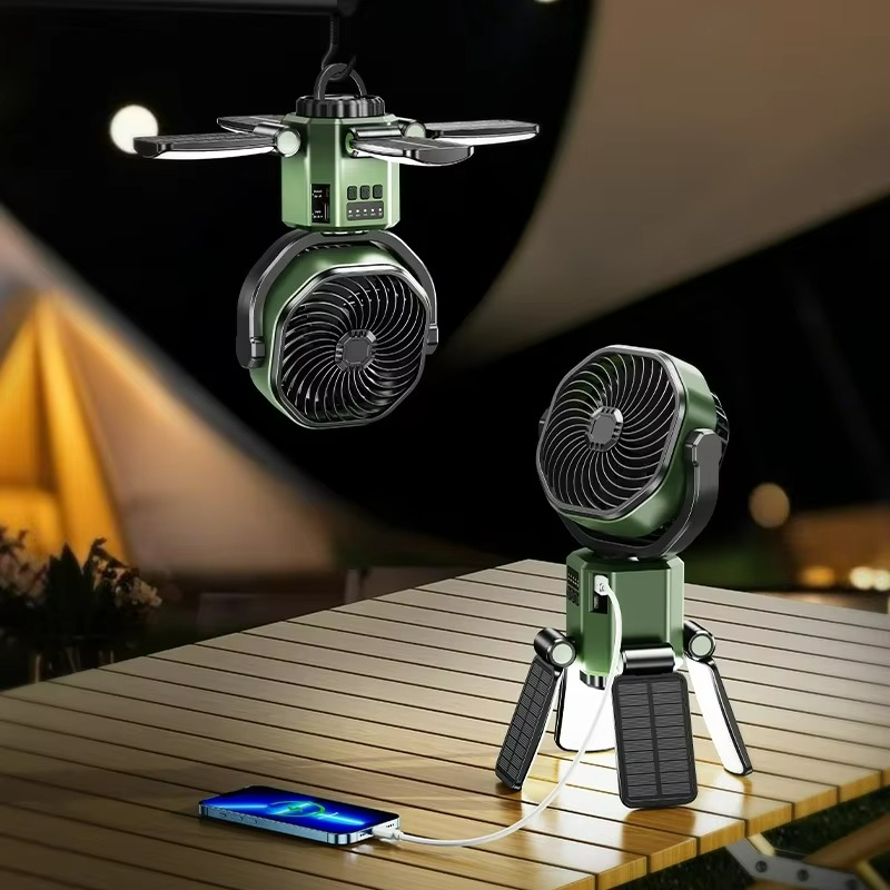 Portable Camping Fan  Solar-Powered LED Cooling System - Product showcase