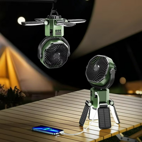 Portable Camping Fan  Solar-Powered LED Cooling System - Product showcase