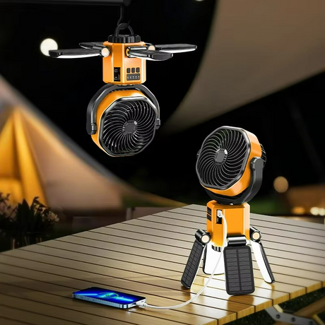 Portable Camping Fan  Solar-Powered LED Cooling System - Detailed view