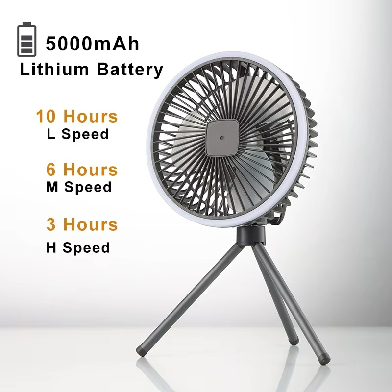 Portable Camping Fan  Rechargeable LED Tripod Design - Detailed view