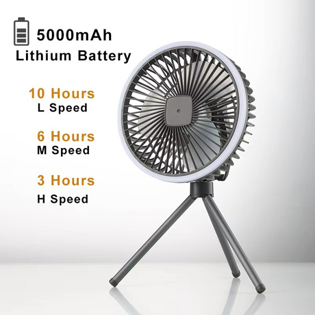 Portable Camping Fan  Rechargeable LED Tripod Design - Detailed view