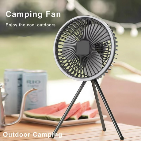 Portable Camping Fan  Rechargeable LED Tripod Design - Product showcase