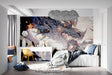 Dragon anime wallpaper creating a bold statement in a modern gaming room with RGB setup
