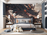 Anime dragon wall mural bringing character to a teen bedroom with contemporary furniture