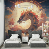Fantasy dragon wallpaper transforming office space with magical atmosphere