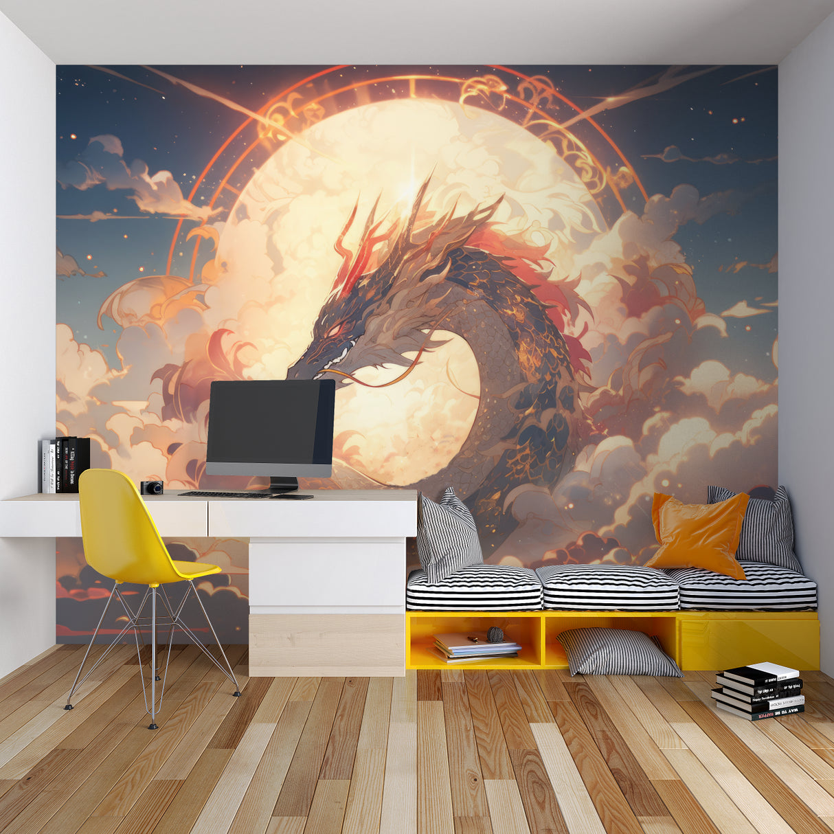 Dragon wall art bringing fantasy touch to modern living room