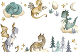 Dragon wallpaper design file showing watercolor baby dragons, stars, and clouds pattern