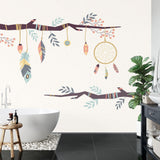 Bohemian dreamcatcher mural featured in a teen's room with vintage furniture