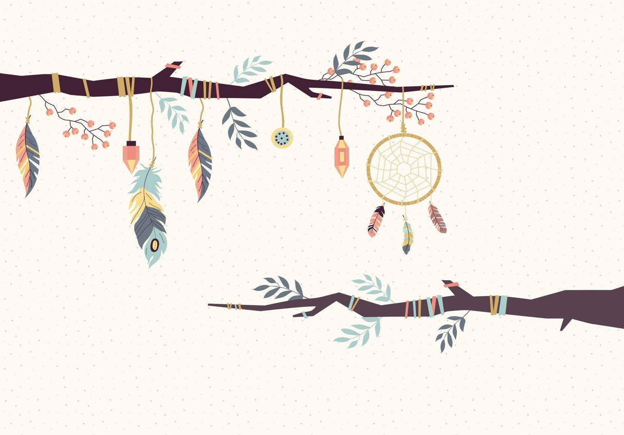 Dreamcatcher wallpaper design file showing intricate feather pattern and golden accents