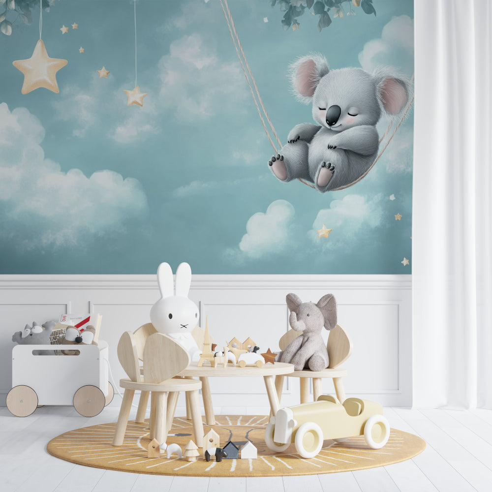 Star pattern wallpaper brightening a baby's room with gentle lighting