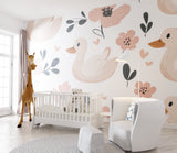Pink nursery wallpaper with ducks creating magic in a toddler's room