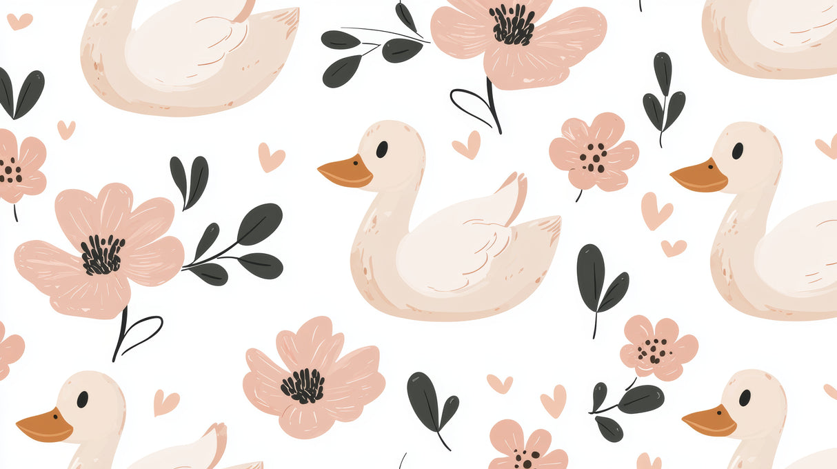 Duck and floral nursery wallpaper design file showing detailed pattern and soft pink color scheme