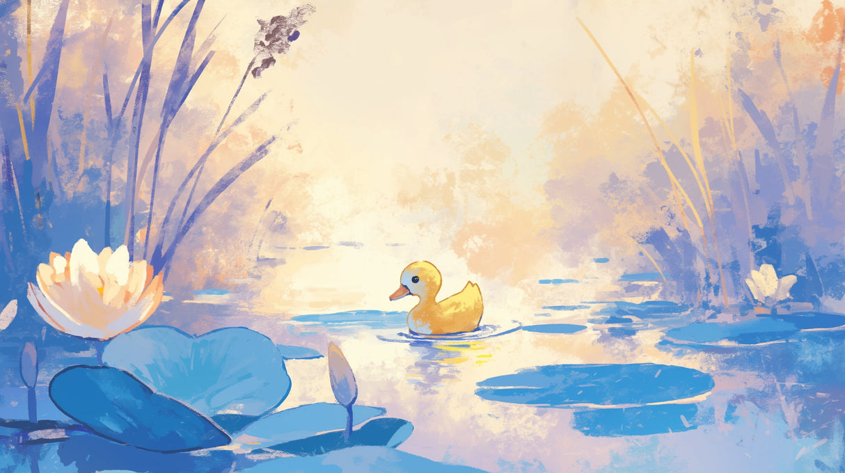 Duck pond wallpaper creating a peaceful atmosphere in a bright nursery with white furniture and natural light