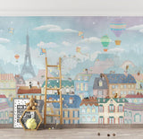Papier Peint Mural Paris | Paysage Urbain Fantaisiste Avec Montgolfières
