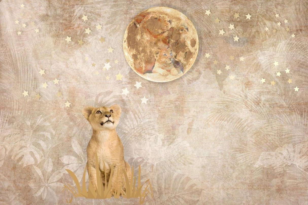 Safari Löwe Tapete | Traumhaftes Mond- und Sternendesign
