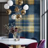 Plaid Mural Wallpaper | Classic Blue and Gold Pattern