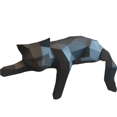 Modern Cat Sculpture  Geometric Low Poly Design - Detailed view