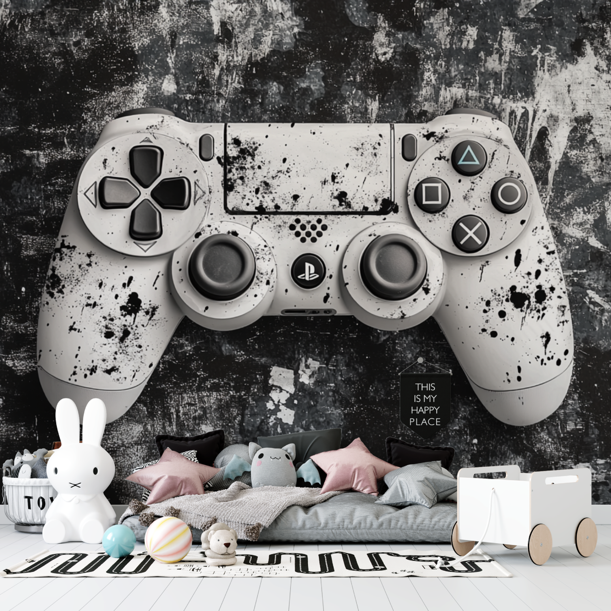 Gaming Mural Wallpaper | PlayStation Controller Black and White Design