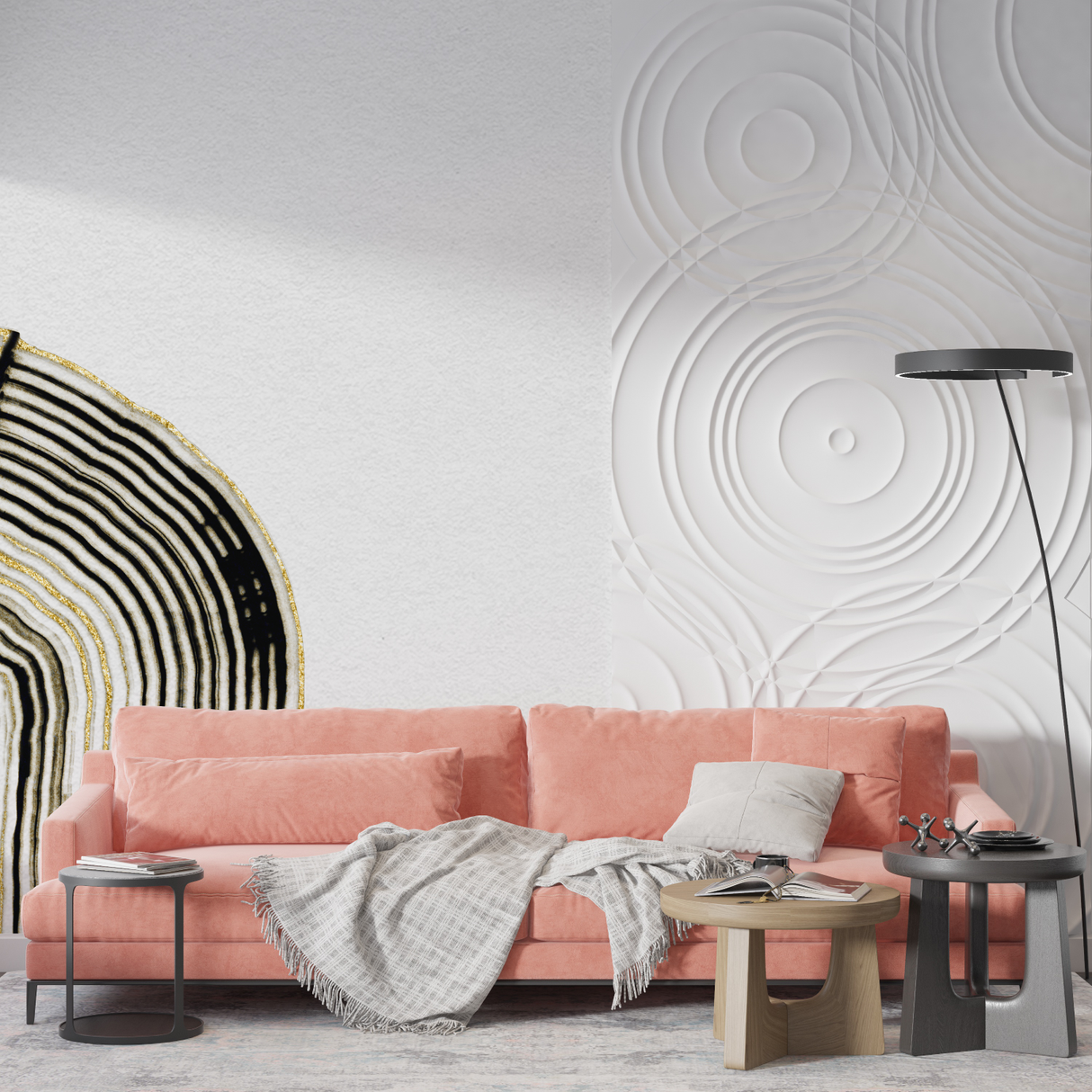Abstract Mural Wallpaper | Black and Gold Curved Lines