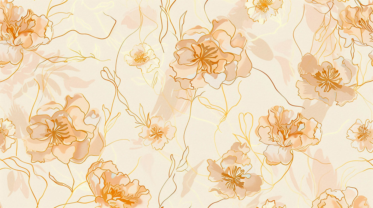 Floral Mural Wallpaper | Elegant Orange Line Art Design