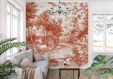 Toile de Jouy Mural Wallpaper | Terracotta Forest Scene