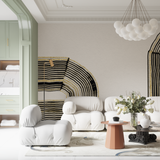 Abstract Mural Wallpaper | Black and Gold Curved Lines