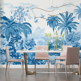 Tropical Mural Wallpaper | Blue Paradise Palm Scene