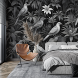 Tropical Birds Mural Wallpaper | Black and White Nature Design