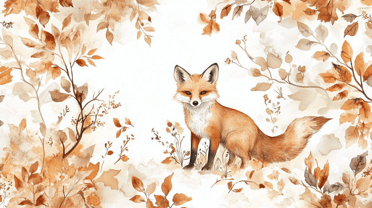 Fox Mural Wallpaper | Autumn Watercolor Design