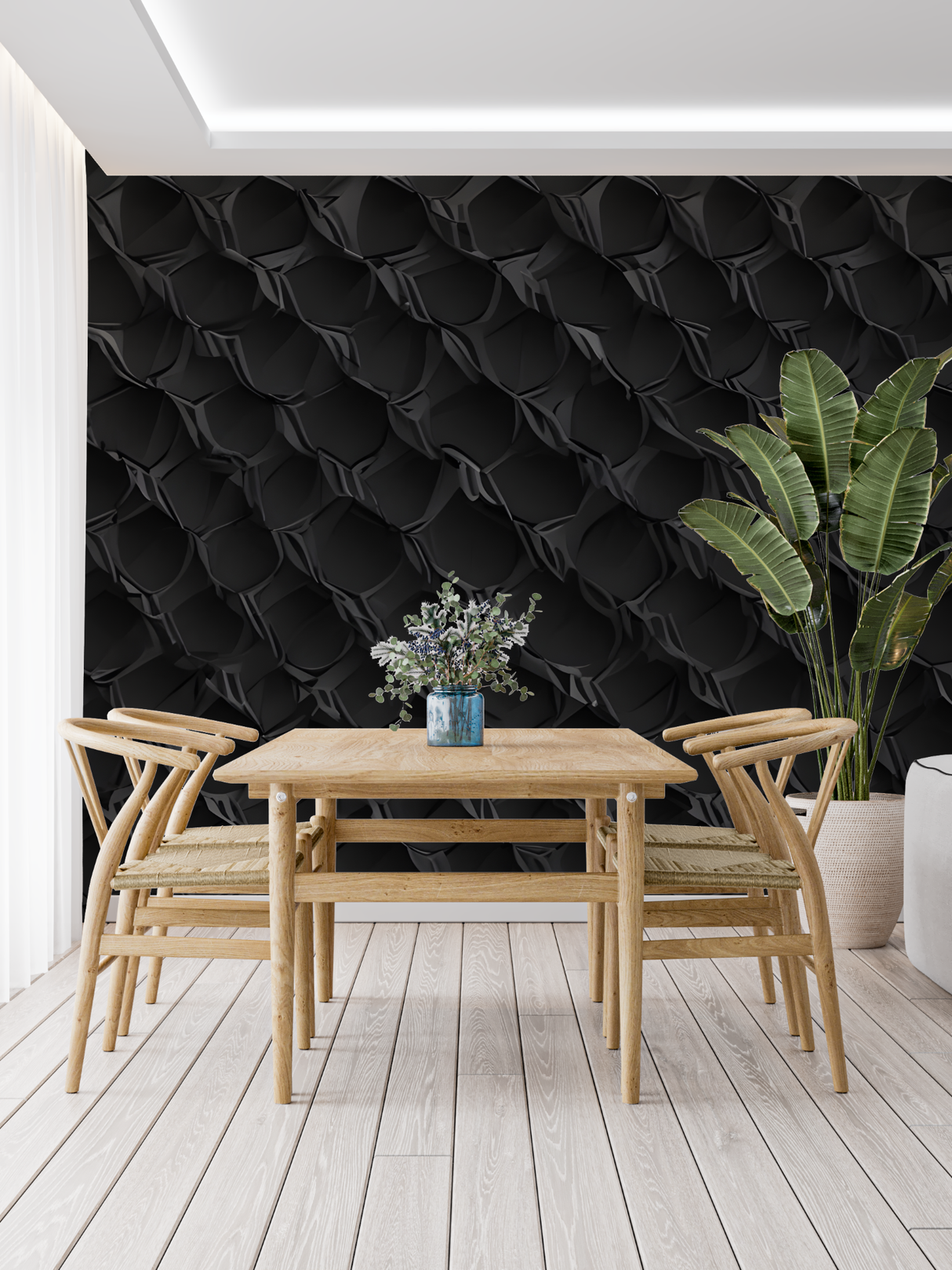 3D Mural Wallpaper | Black Snake Skin Pattern