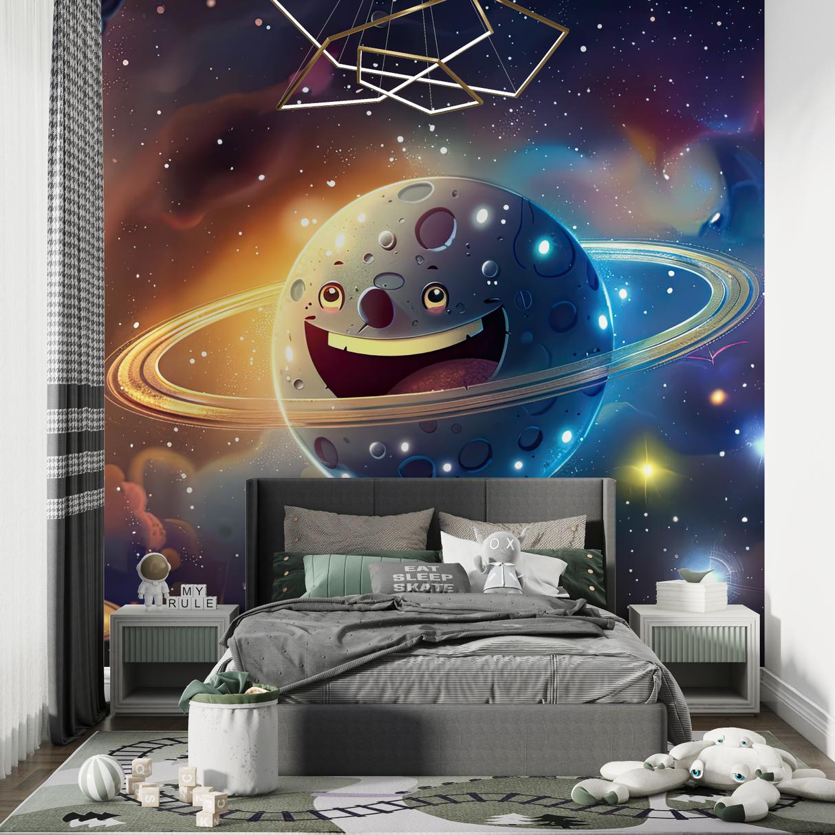 Space Mural Wallpaper | Happy Planet Galaxy Design