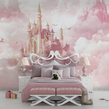 Princess Castle Mural Wallpaper | Pink Fantasy with Golden Spires