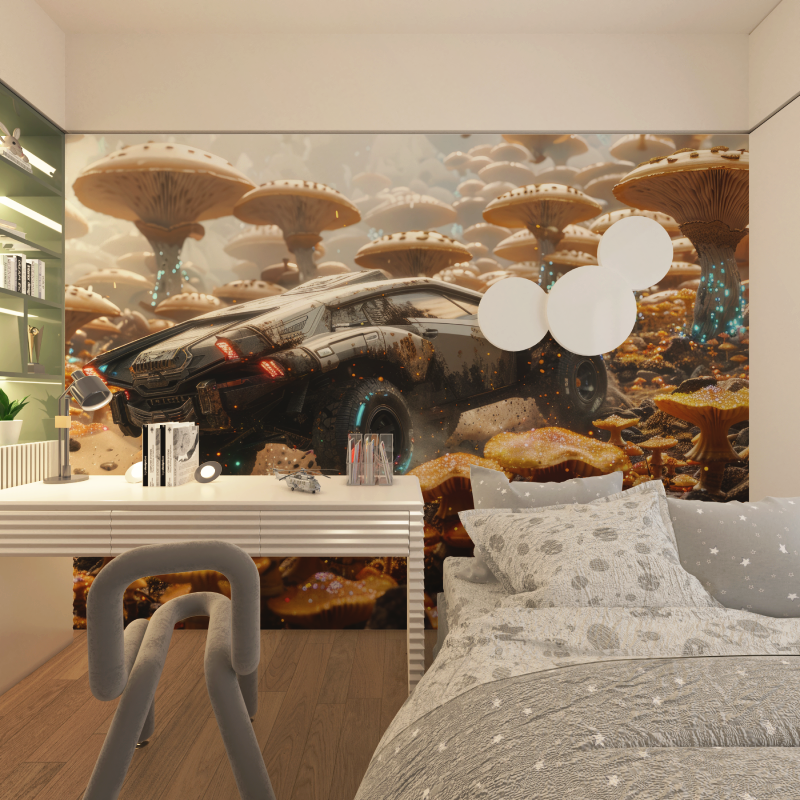 Gaming Mural Wallpaper | Futuristic Rally Car in Fantasy World