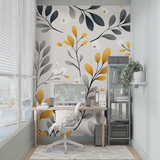 Floral Mural Wallpaper | Grey and Gold Botanical Pattern