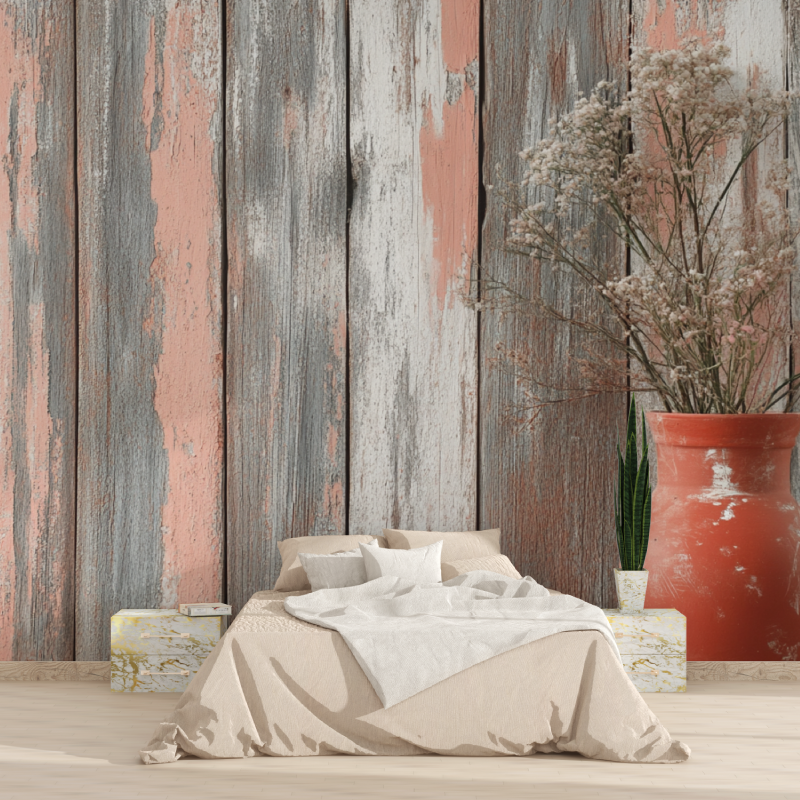 Wood Pattern Mural Wallpaper | Rustic Terracotta and Grey Design