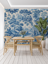 Vintage Mural Wallpaper | Blue Toile de Jouy Pastoral Scene