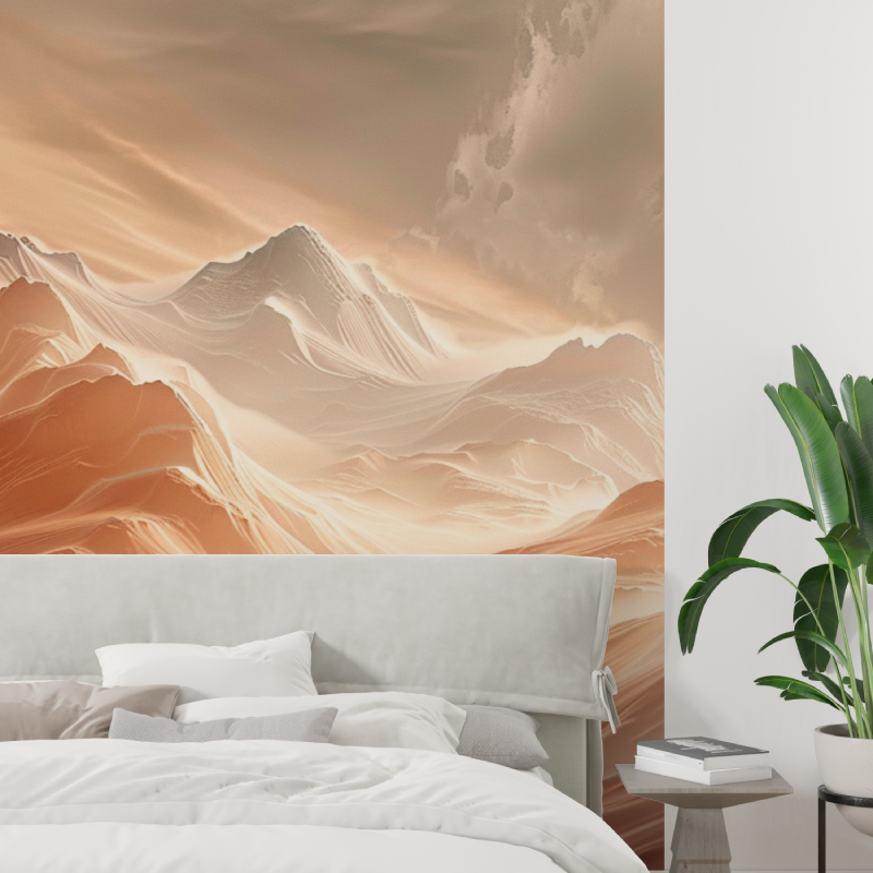 Mountain Mural Wallpaper | Terracotta Peaks at Sunset