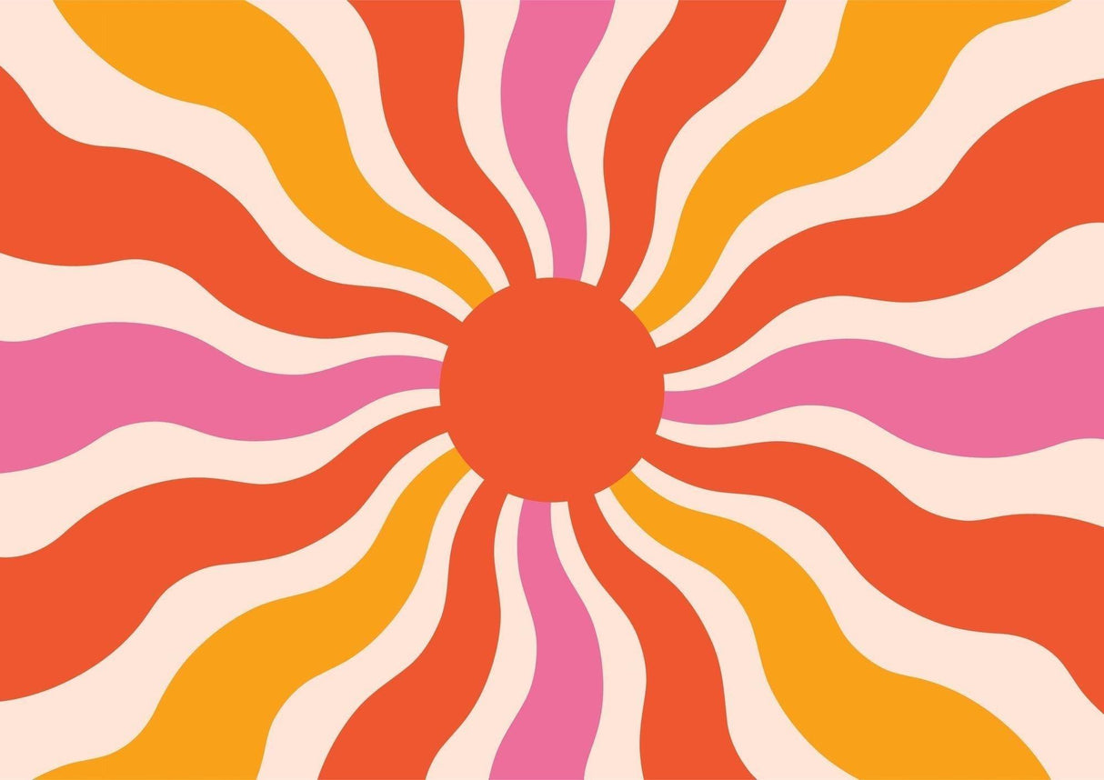 Retro Mural Wallpaper | Vibrant Sunburst Pattern