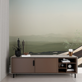 Mountain Mural Wallpaper | Misty Green Landscape with White Waves