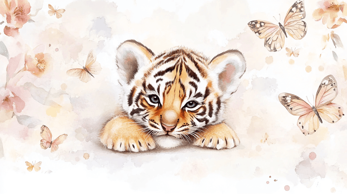 Tiger Mural Wallpaper | Baby Cub with Butterflies Design