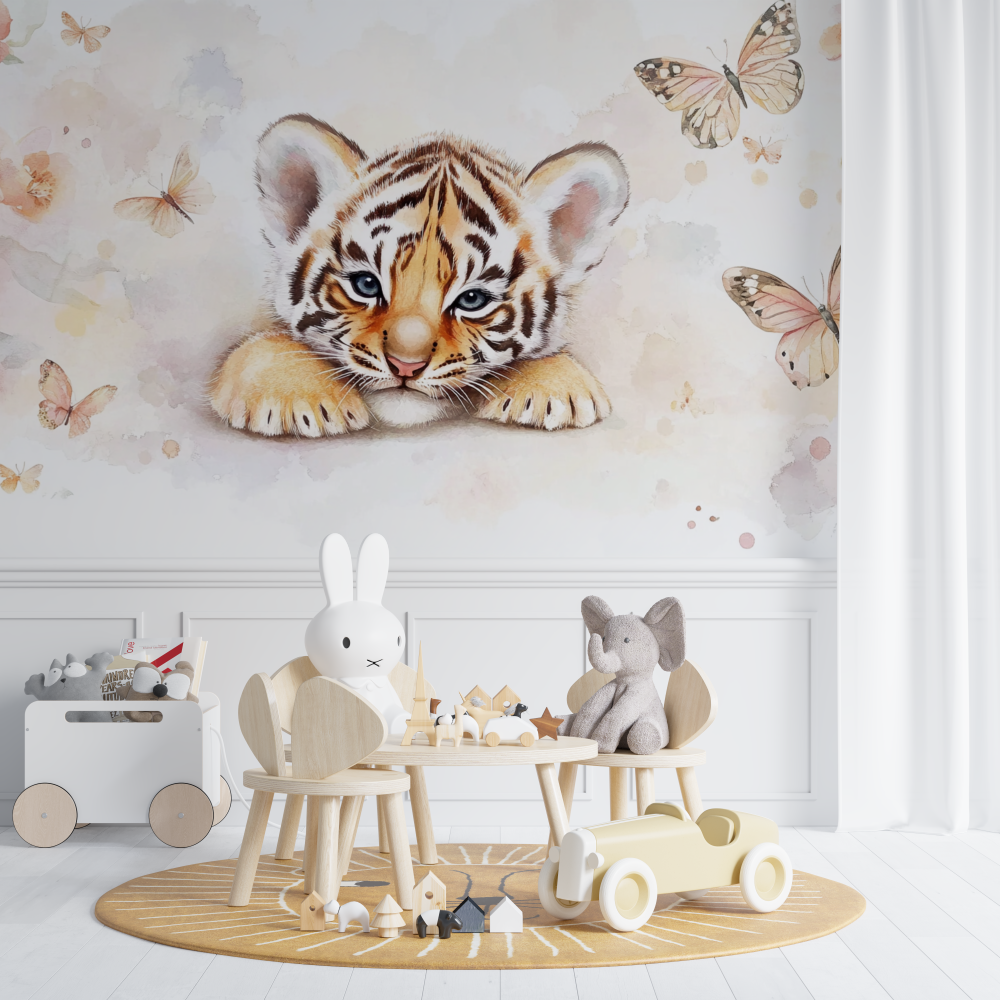 Tiger Mural Wallpaper | Baby Cub with Butterflies Design