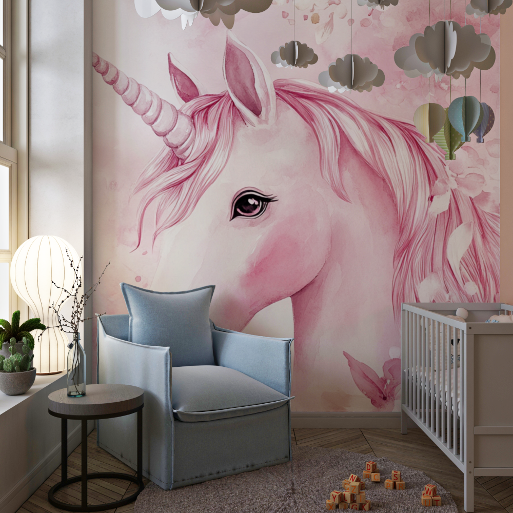 Unicorn Mural Wallpaper | Watercolor Pink Fantasy Design