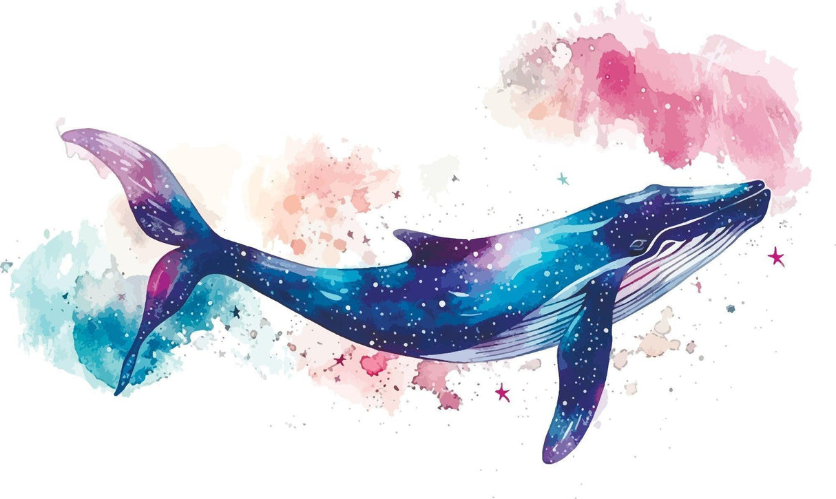 Marine Animals Mural Wallpaper | Cosmic Whale Watercolor Design