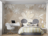 Floral Mural Wallpaper | Elegant Beige Snowflake Design