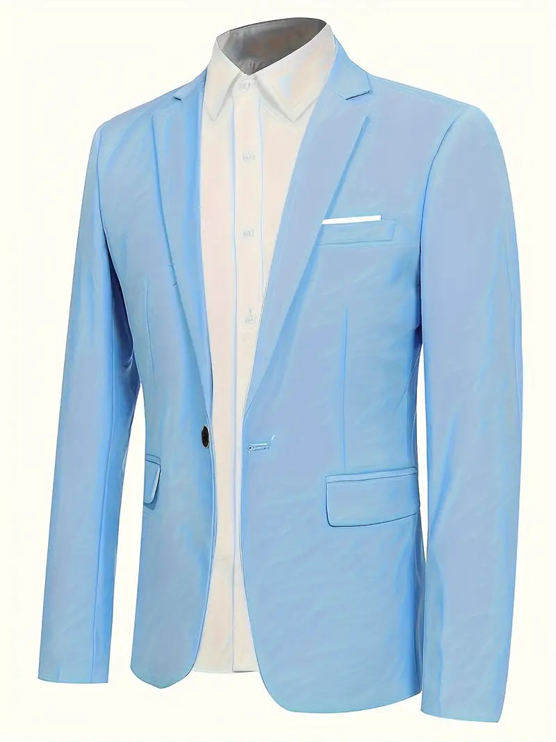 Modern Slim Fit Suit  Sky Blue Two-Piece Business Attire - Detailed view