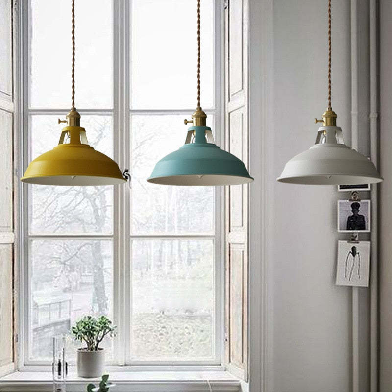 Industrial Pendant Light  Black Metal Dome Shade - Product example