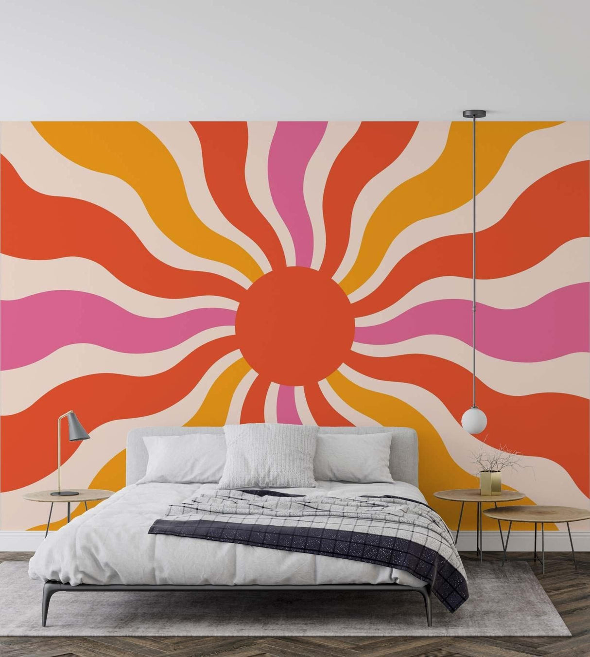 Retro Mural Wallpaper | Vibrant Sunburst Pattern