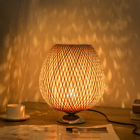 Bamboo Table Lamp  Handwoven Lattice Shade Design - Product detail 4
